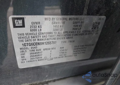 2017 GMC Canyon Sle z USA, uszkodzony, nr VIN 1GTG6CEN8H1265791